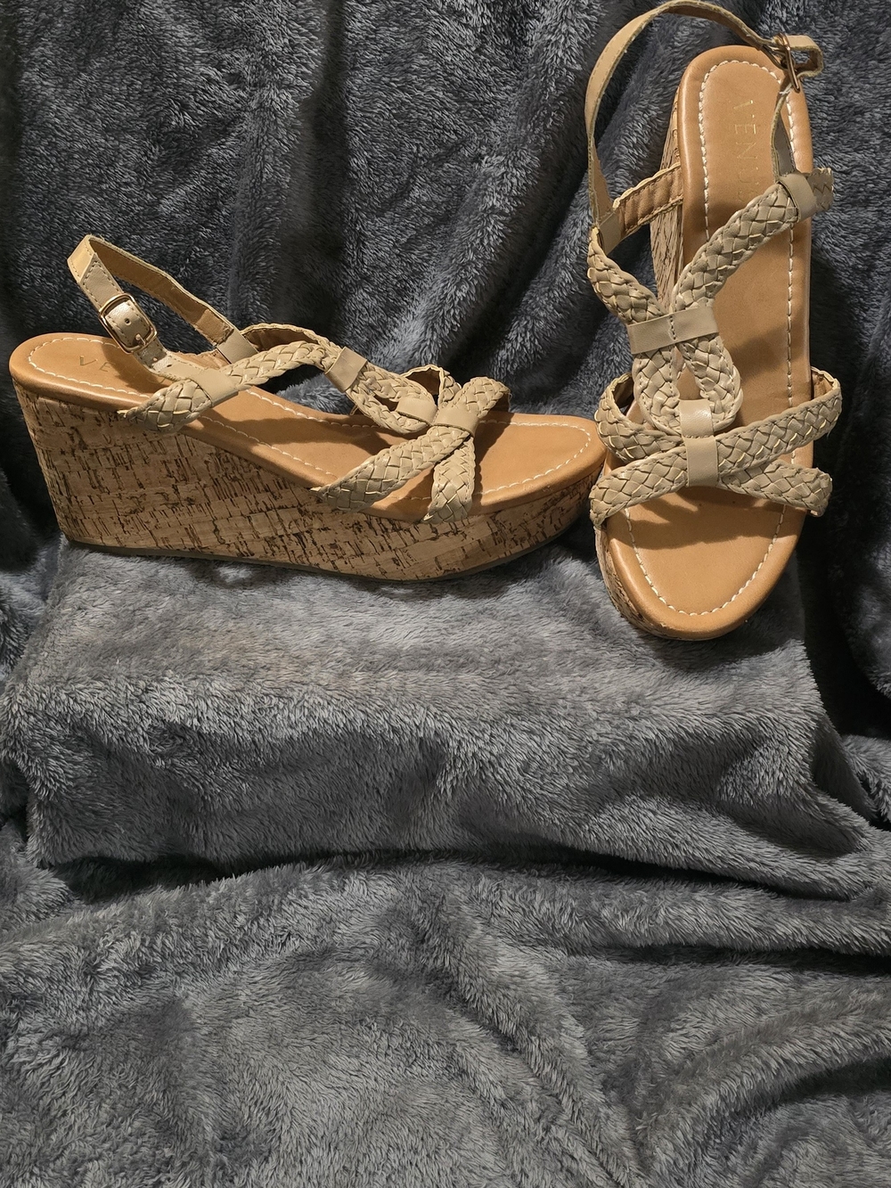 VENUS Braided Tan Cork Wedge Sandals
